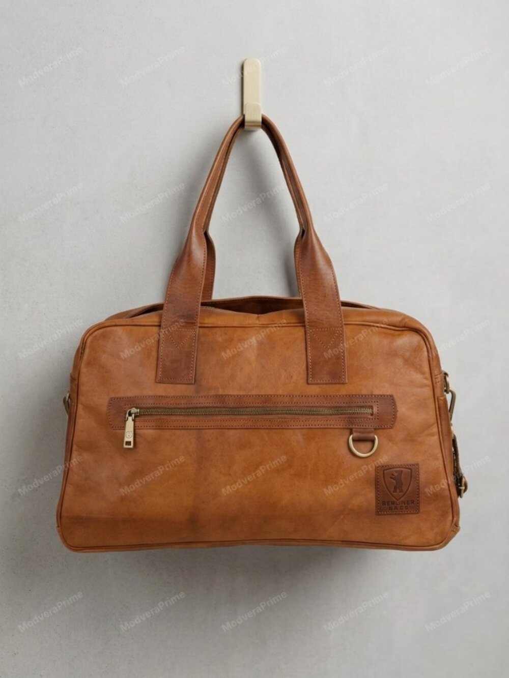 NWT Berliner Bags Austin Weekender Duffle Vintage Brown Leather Travel Carry On